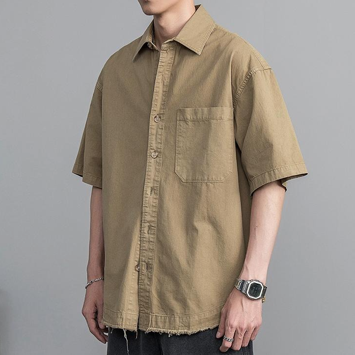 Men's Vintage Raw Edge Washed Short Sleeve Shirt