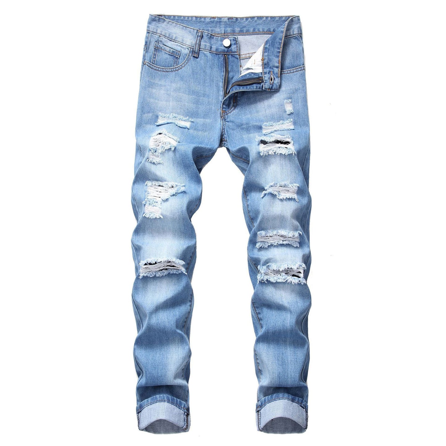 Straight Fit Ripped Wash Jeans