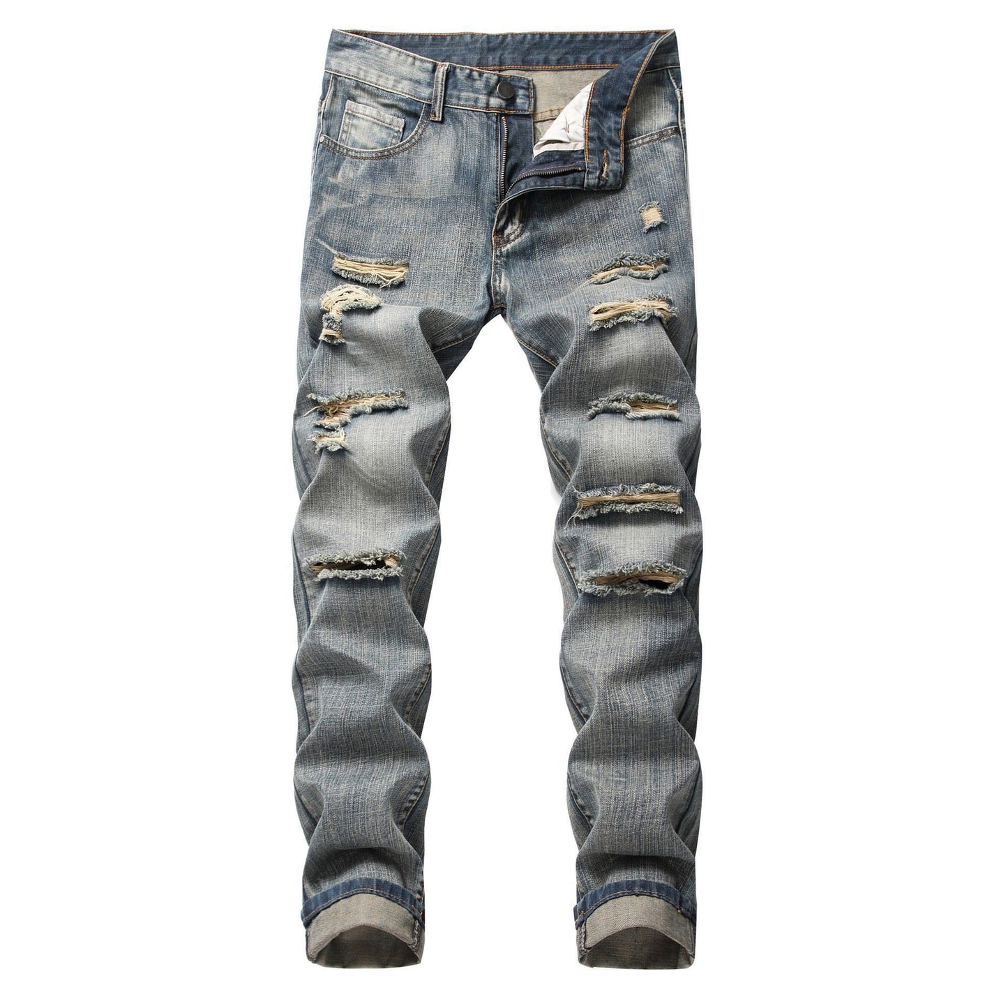 Straight Fit Ripped Wash Jeans