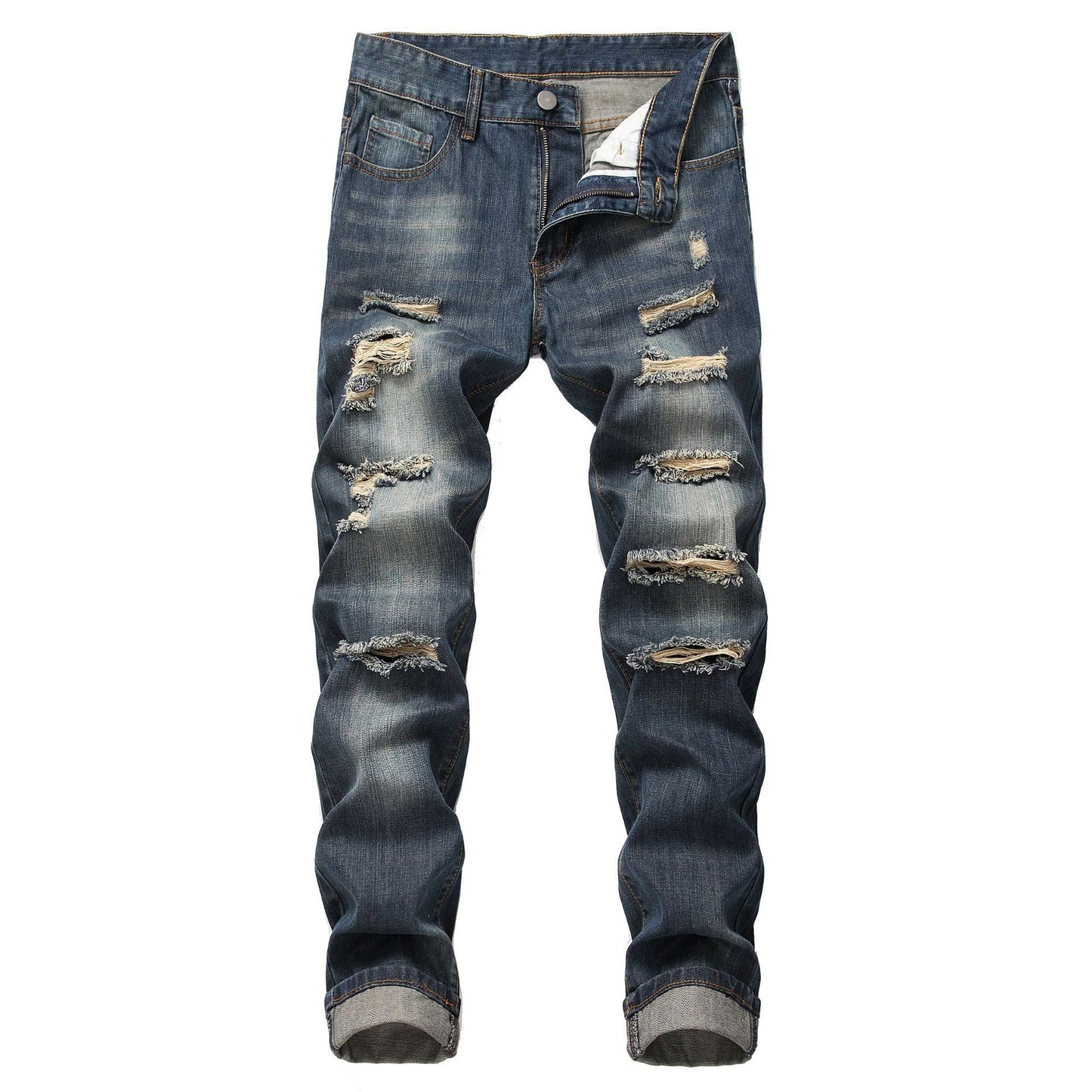Straight Fit Ripped Wash Jeans