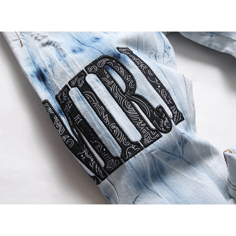 Embroidered Skinny Ripped Jeans