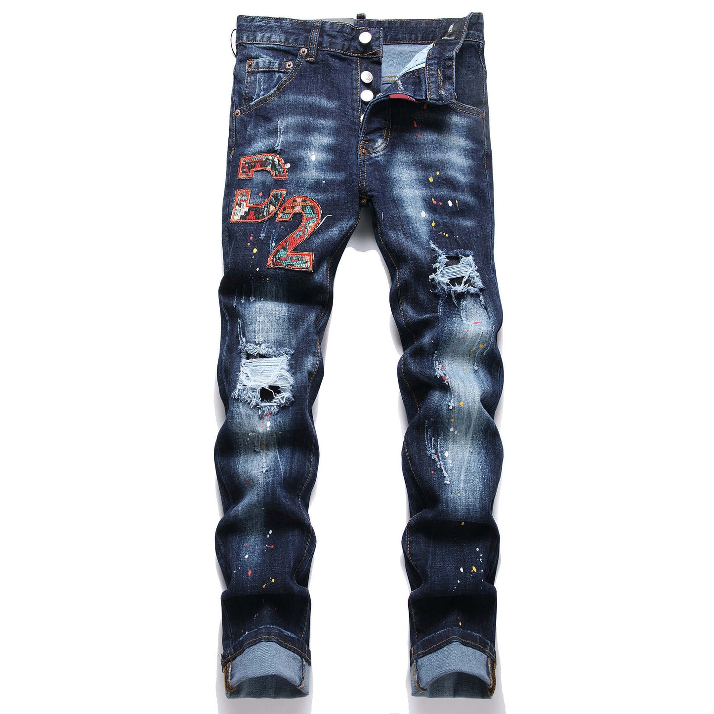 Men's Embroidered Distressed Stretch Skinny Jeans