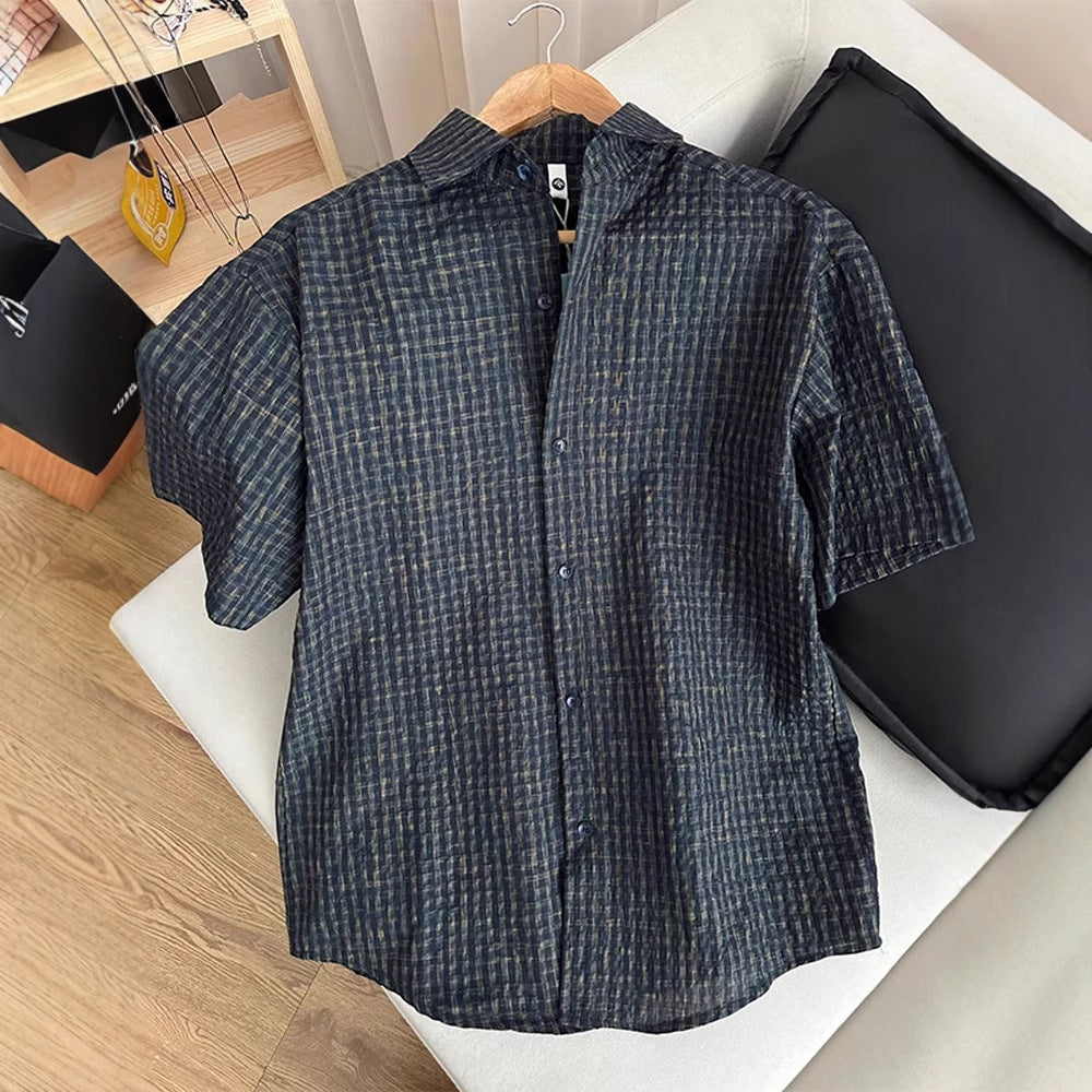 Men's Vintage Seersucker Plaid Shirt