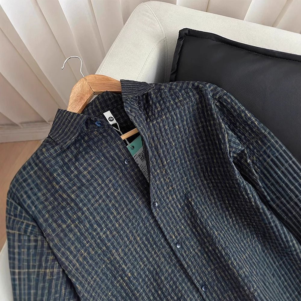 Men's Vintage Seersucker Plaid Shirt