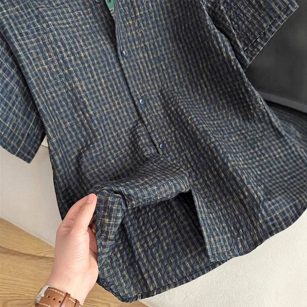 Men's Vintage Seersucker Plaid Shirt