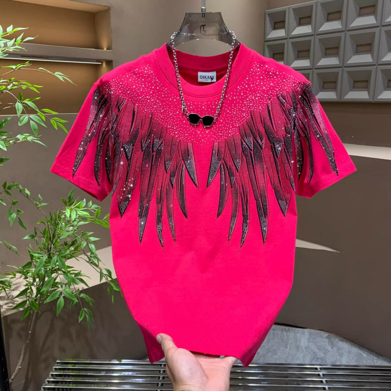 Men's Rhinestone Wings Loose Short-Sleeved Top