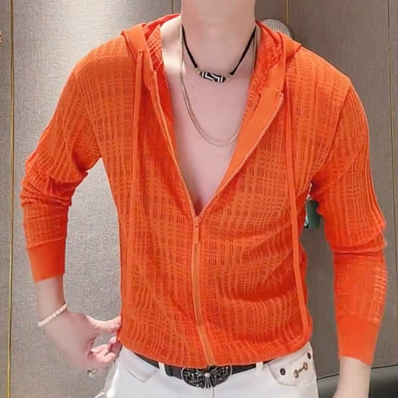 New Fashion Casual Solid Color Mesh Hooded Sweatshirt
