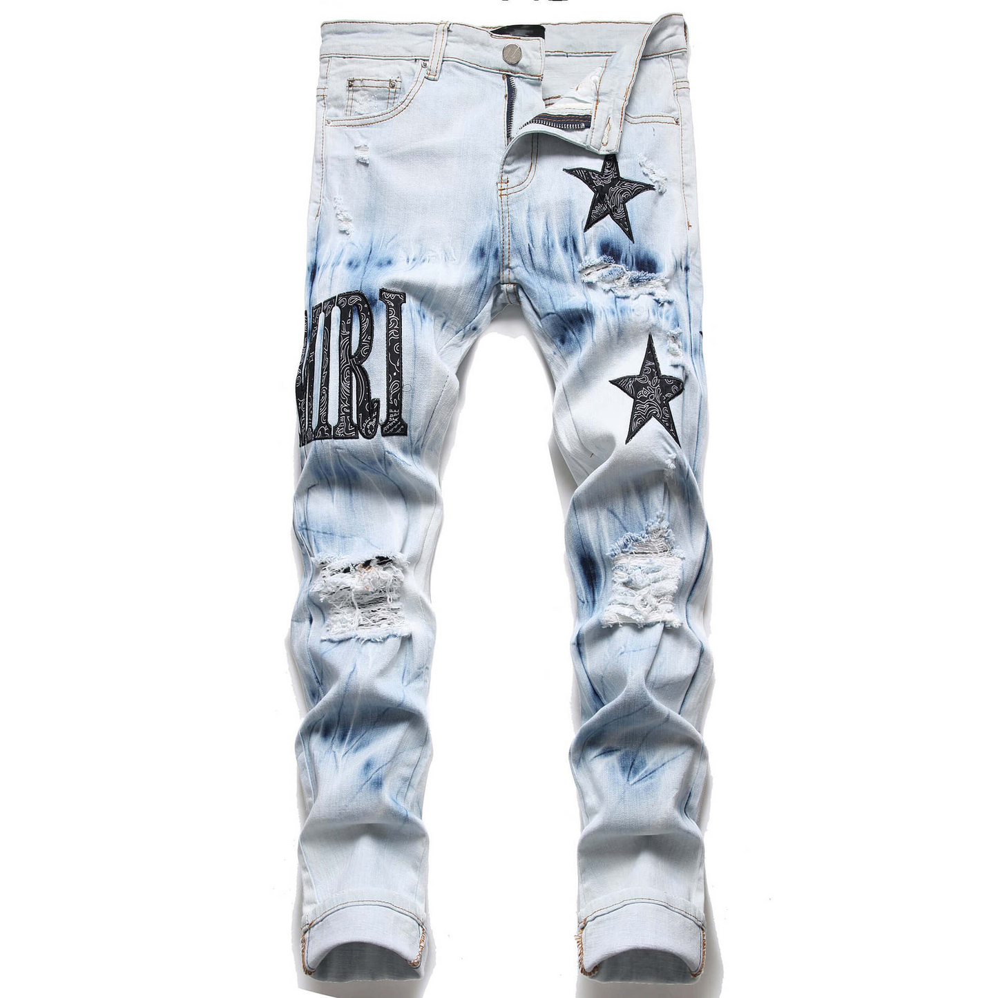 Embroidered Skinny Ripped Jeans