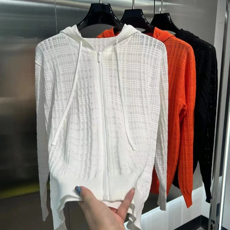 New Fashion Casual Solid Color Mesh Hooded Sweatshirt