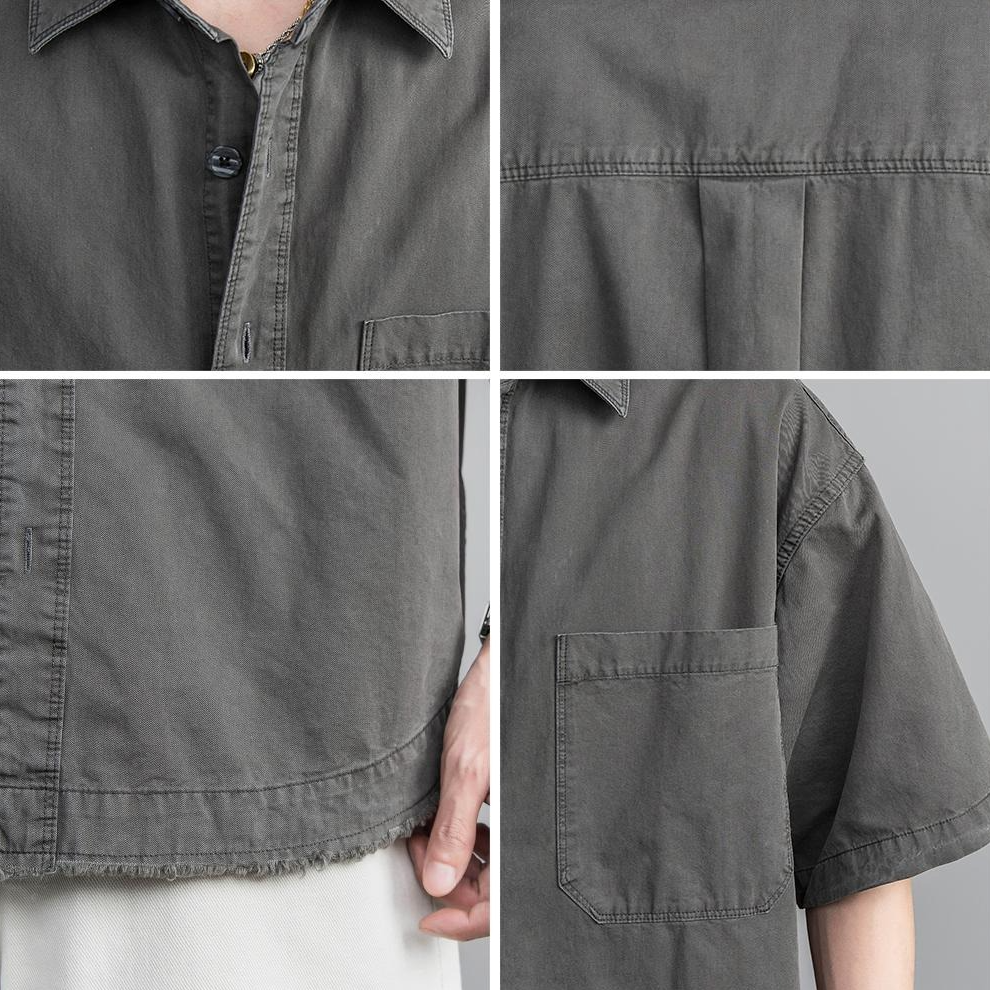 Men's Vintage Raw Edge Washed Short Sleeve Shirt