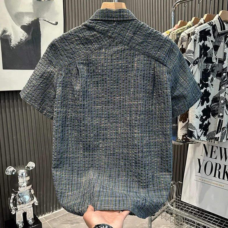 Men's Vintage Seersucker Plaid Shirt