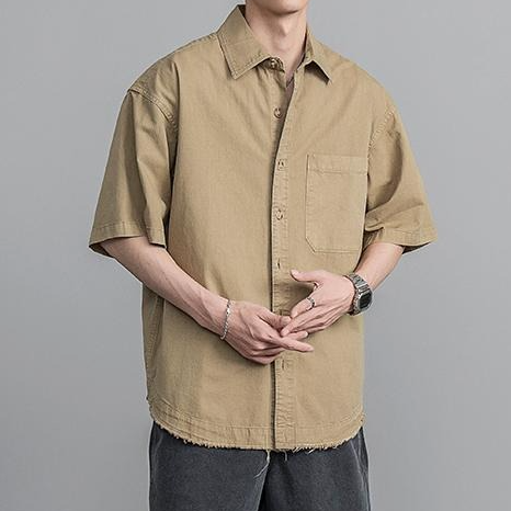 Men's Vintage Raw Edge Washed Short Sleeve Shirt