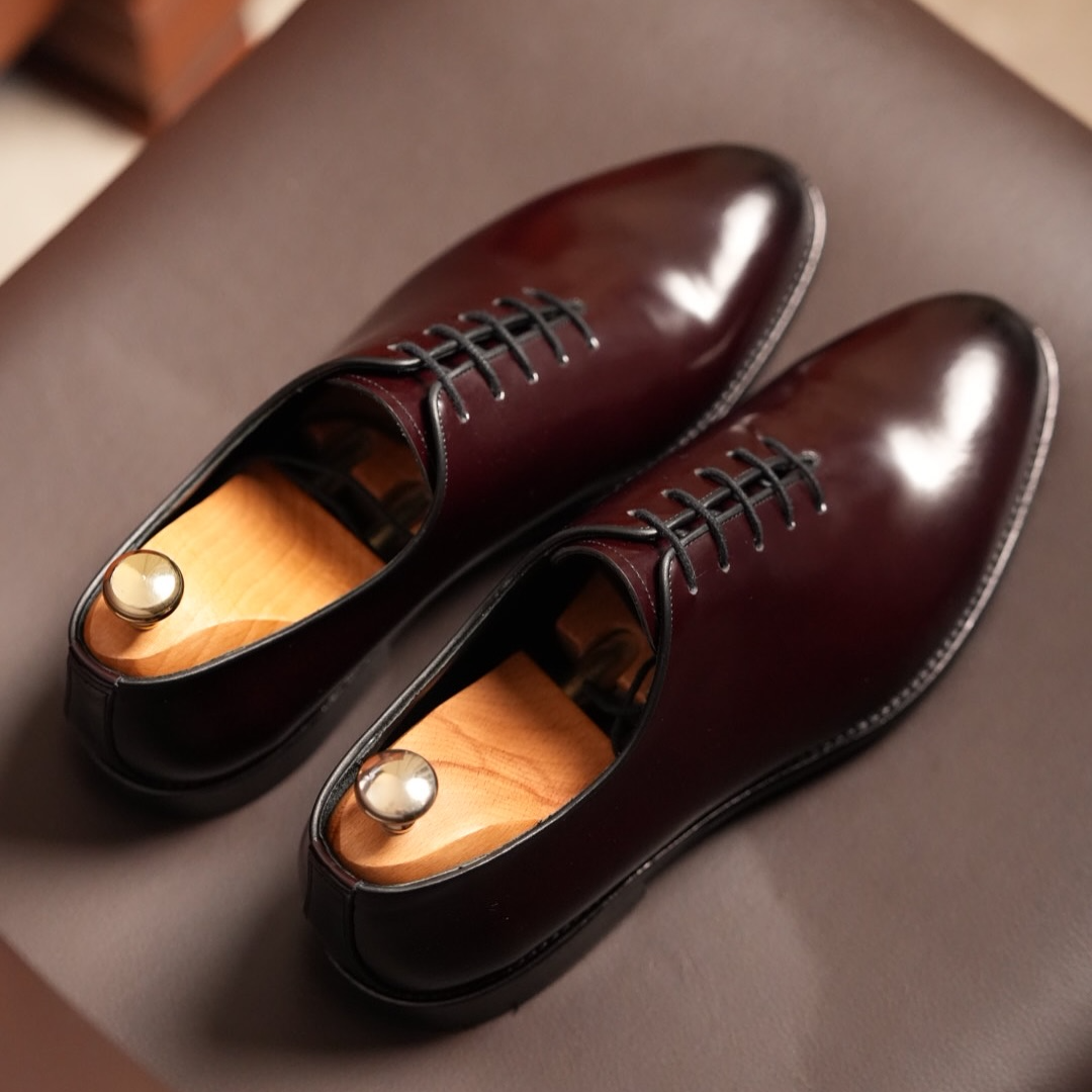 Burgundy Calf Leather Wholecut Oxford Lace Up Shoes