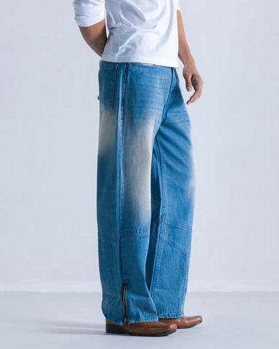 Baggy Fit Jeans with Ankle Zipper Detail