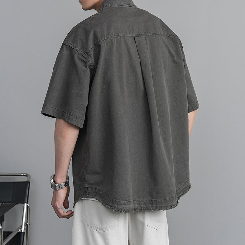 Men's Vintage Raw Edge Washed Short Sleeve Shirt