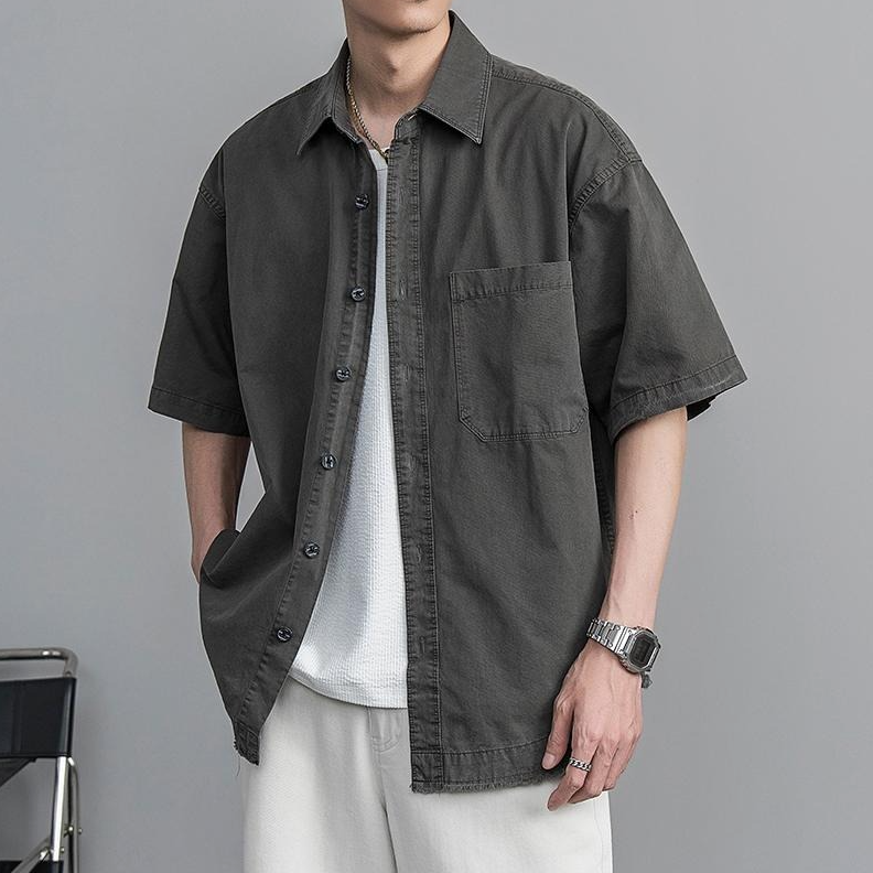 Men's Vintage Raw Edge Washed Short Sleeve Shirt