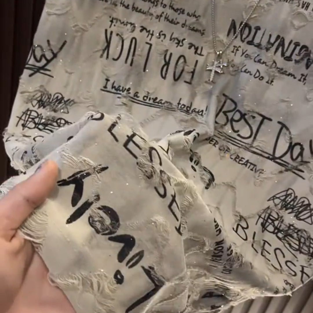 Men's Graffiti Lettering Ripped Top