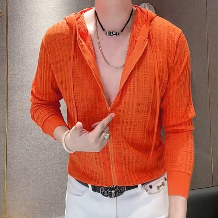 New Fashion Casual Solid Color Mesh Hooded Sweatshirt
