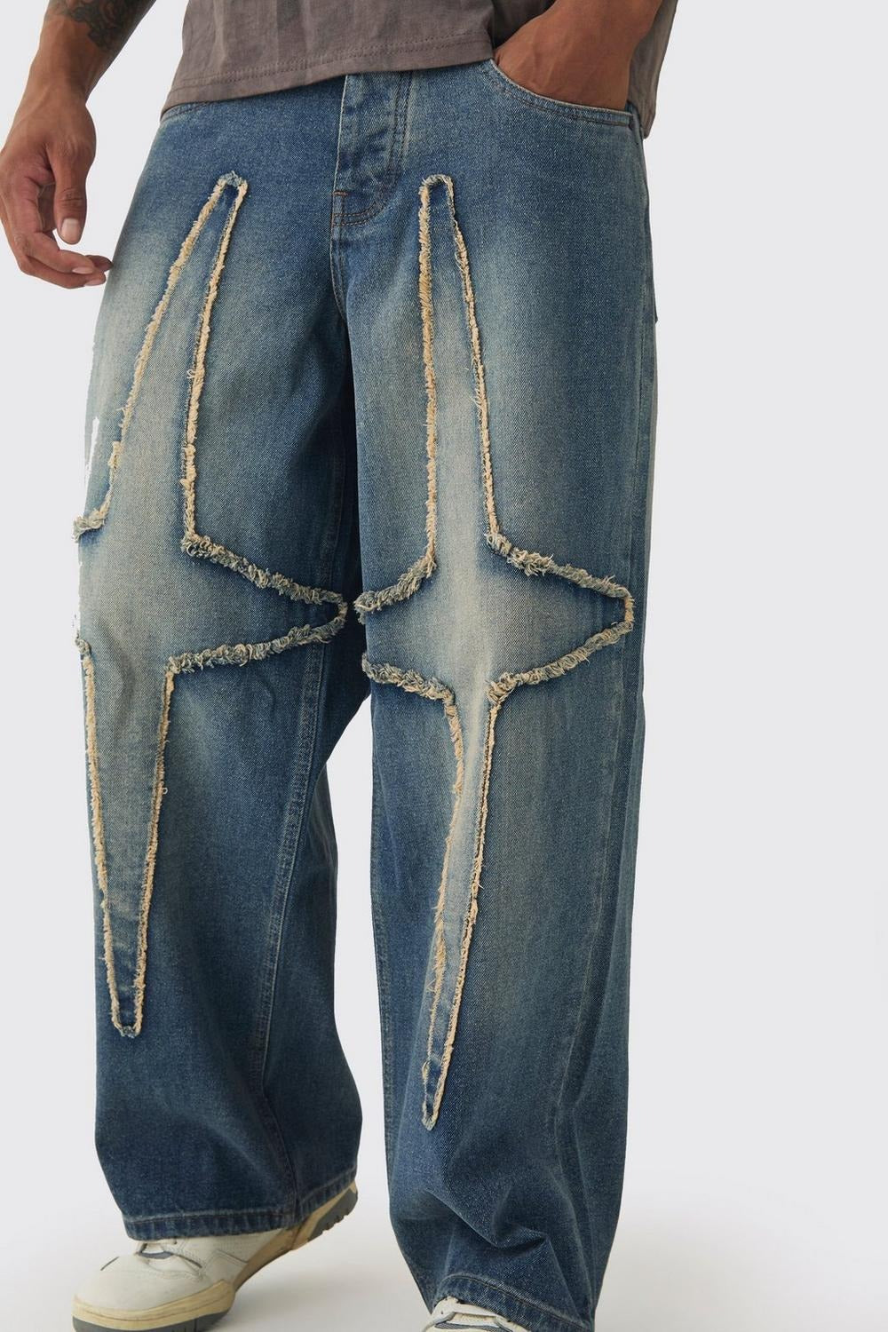Baggy Fit Rigid Large Distressed Star Jeans