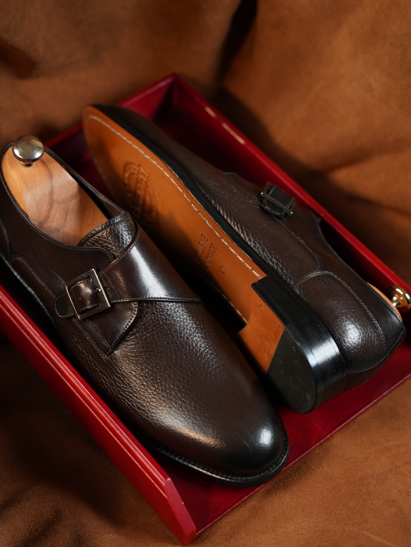 Mens Classic Handmade Single Buckle Monk Strap Shoes