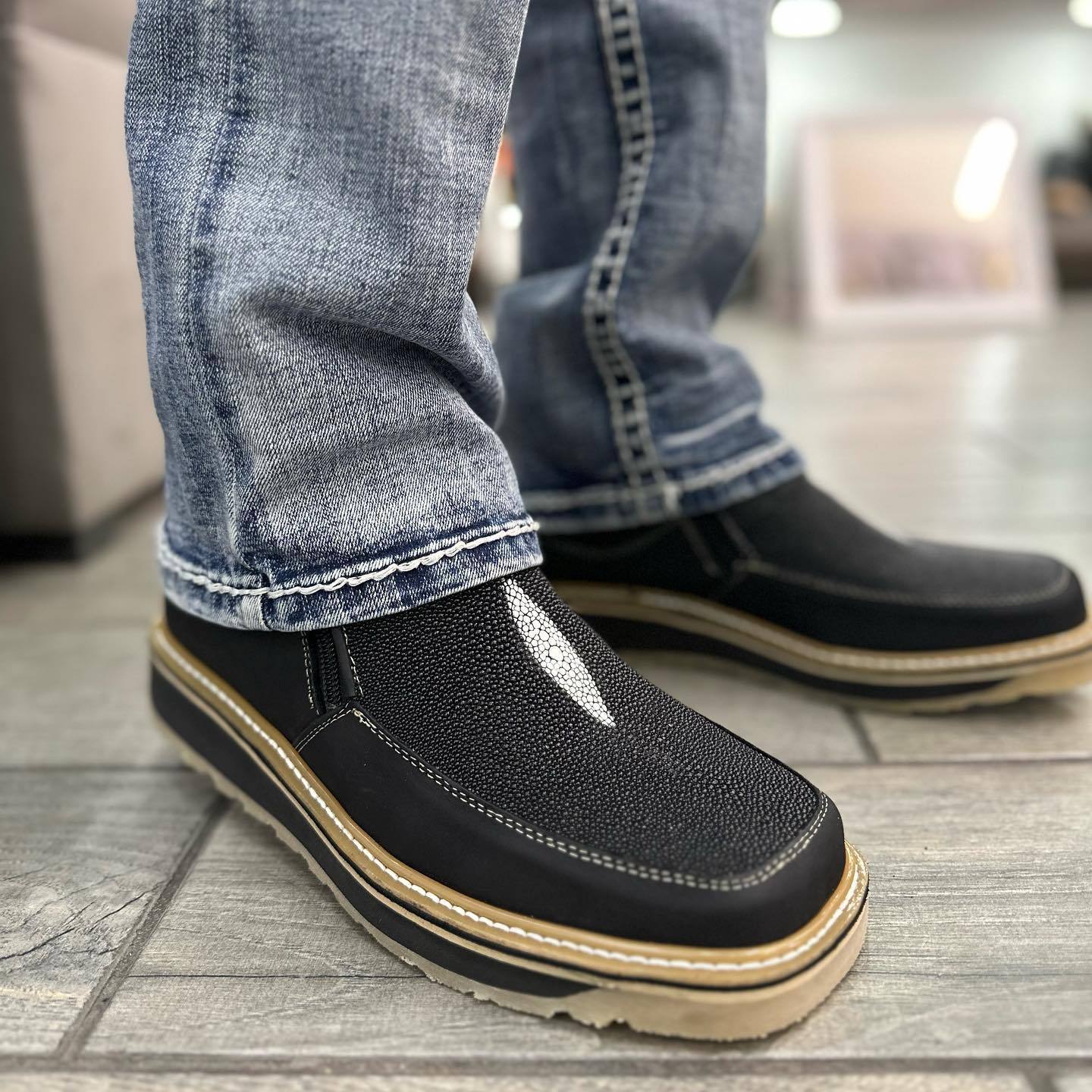 Men’s Black Leather Square Toe Ankle Boots