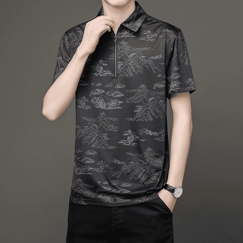 Men's Zippered Ice Silk Polo Shirt