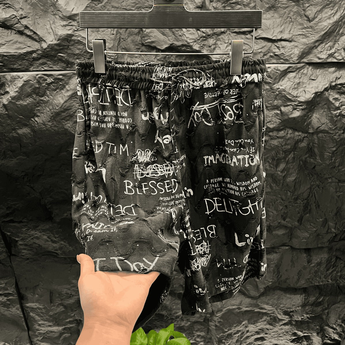 Men's Graffiti Lettering Ripped Shorts