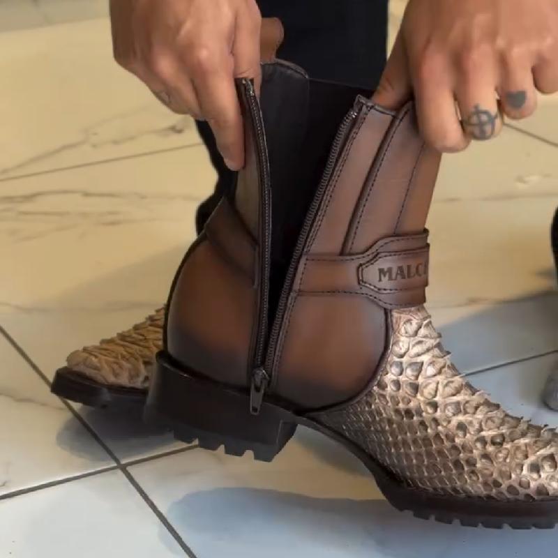 Python Leather Brown Men's Boots