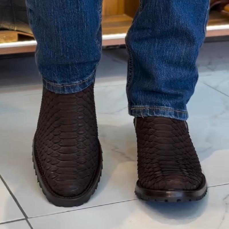 Python Brown Ankle Boots