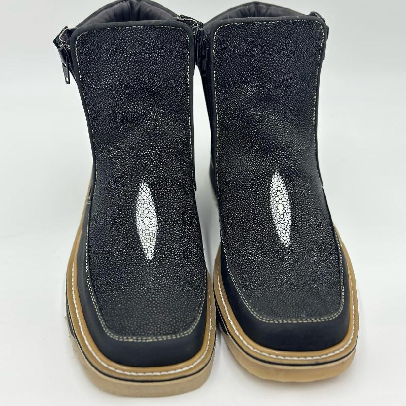 Men’s Black Leather Square Toe Ankle Boots