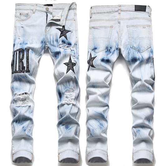 Embroidered Skinny Ripped Jeans