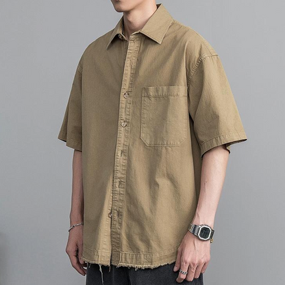 Men's Vintage Raw Edge Washed Short Sleeve Shirt