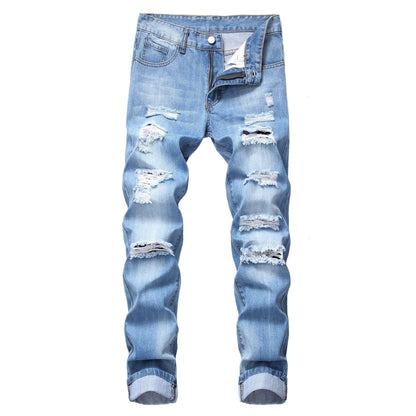 Straight Fit Ripped Wash Jeans