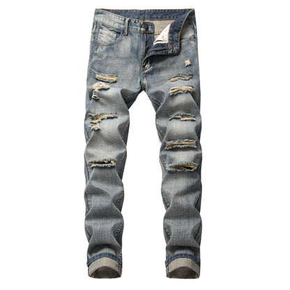 Straight Fit Ripped Wash Jeans