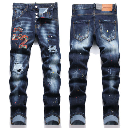 Men's Embroidered Distressed Stretch Skinny Jeans