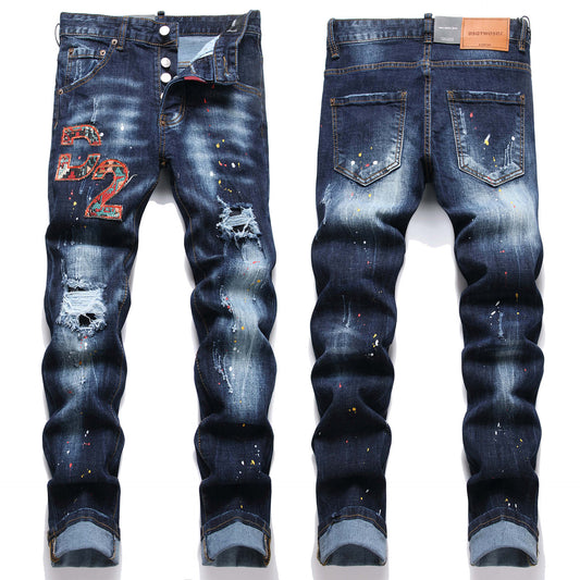 Men's Embroidered Distressed Stretch Skinny Jeans
