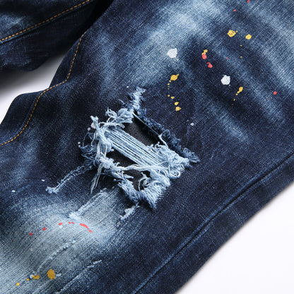Men's Embroidered Distressed Stretch Skinny Jeans