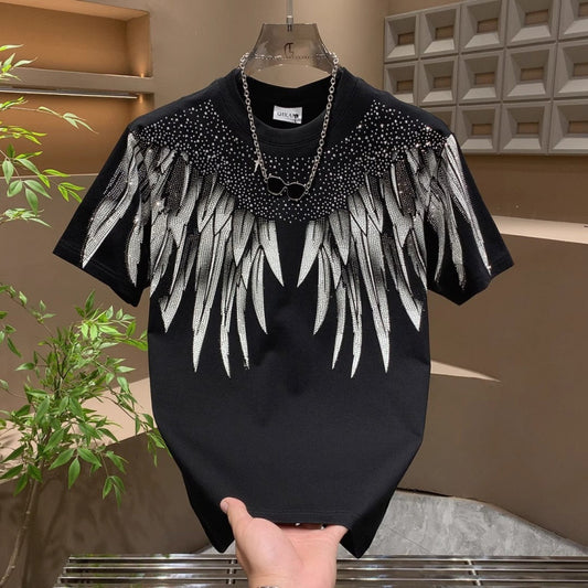 Men's Rhinestone Wings Loose Short-Sleeved Top