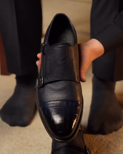 Double Monk Strap Men's Cap Toe Dress Shoes