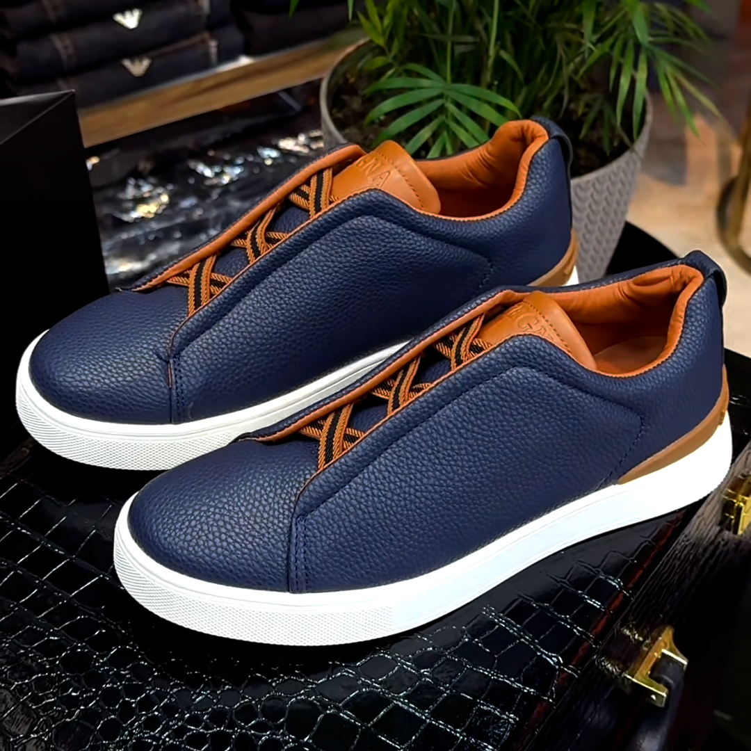 Men's Genuine Leather Triple Stitch Sneakers