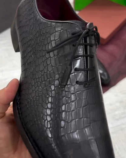 Croc-Effect Leather Oxford Shoes
