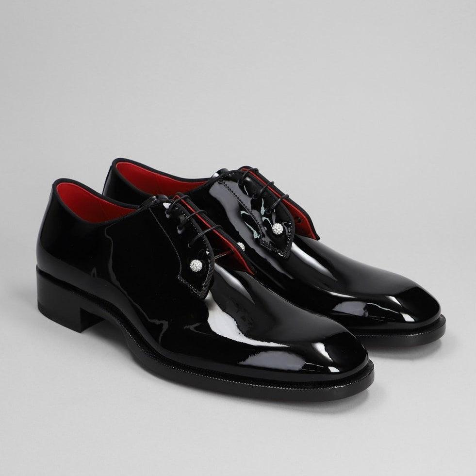 Handmade Mens Black Wholecut Patent-Leather Oxford Shoes