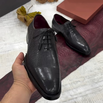 Croc-Effect Leather Oxford Shoes