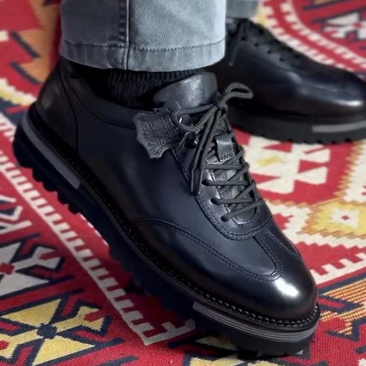 Men's Black Leather Casual Sneakers