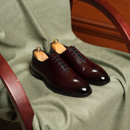 Burgundy Calf Leather Wholecut Oxford Lace Up Shoes