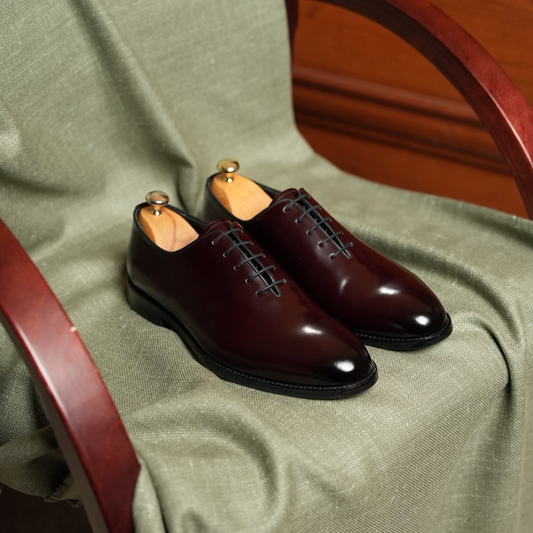 Burgundy Calf Leather Wholecut Oxford Lace Up Shoes