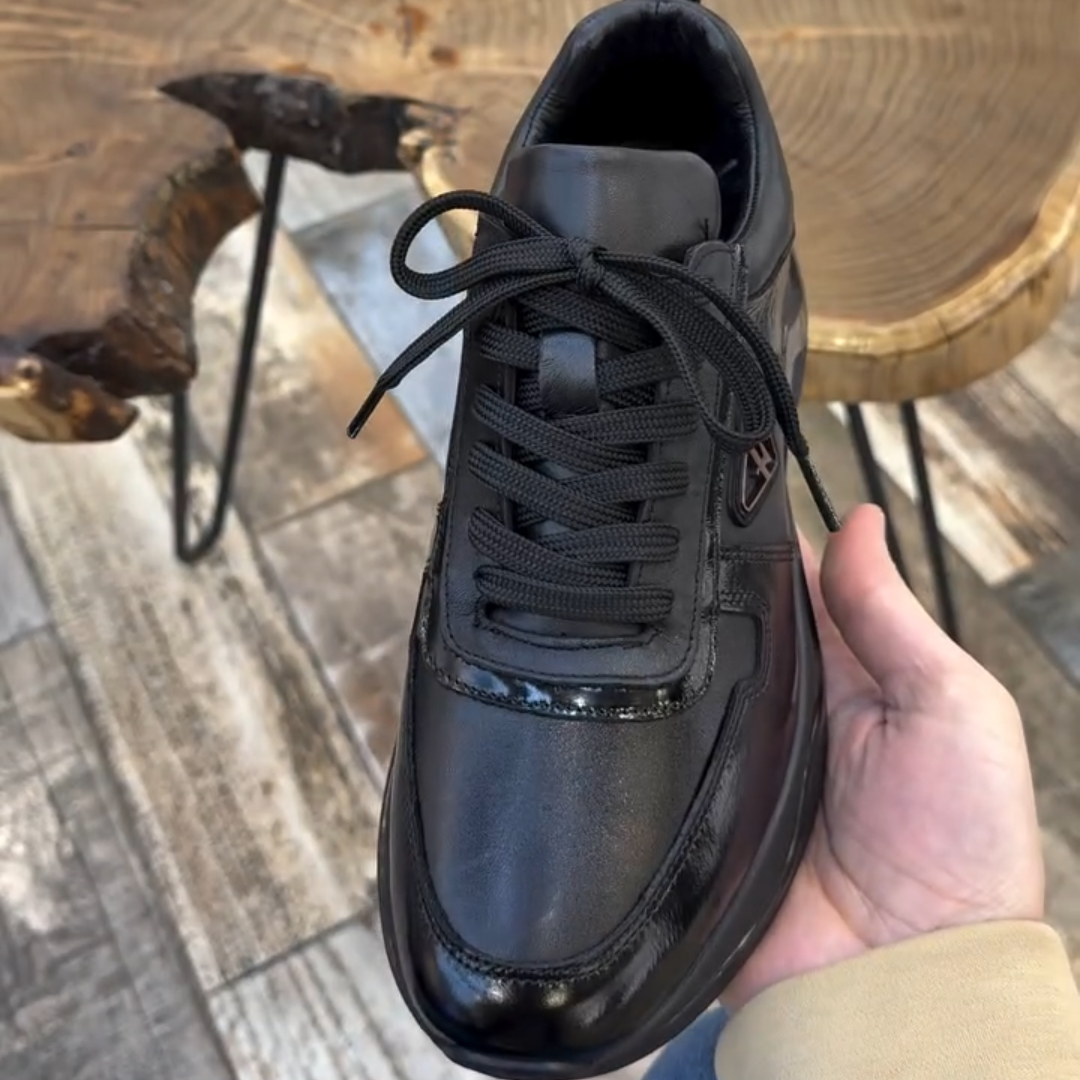 Black Genuine Leather Men's Sneaker