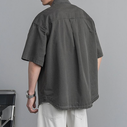 Men's Vintage Raw Edge Washed Short Sleeve Shirt