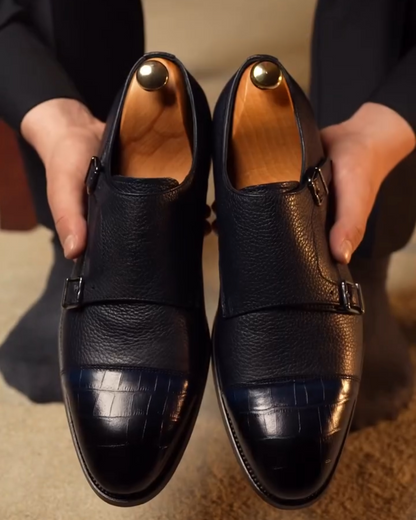 Double Monk Strap Men's Cap Toe Dress Shoes