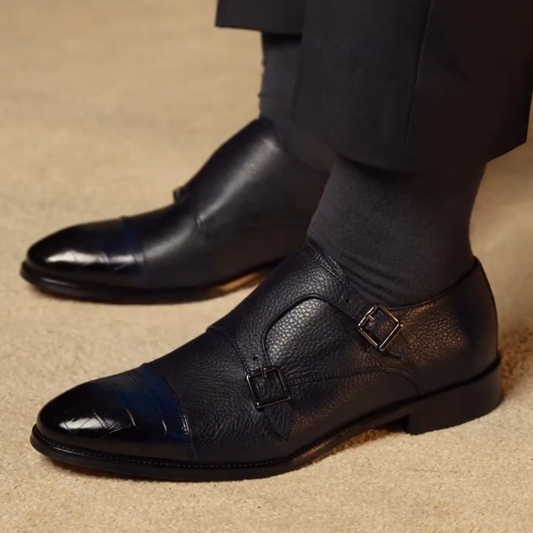 Double Monk Strap Men's Cap Toe Dress Shoes